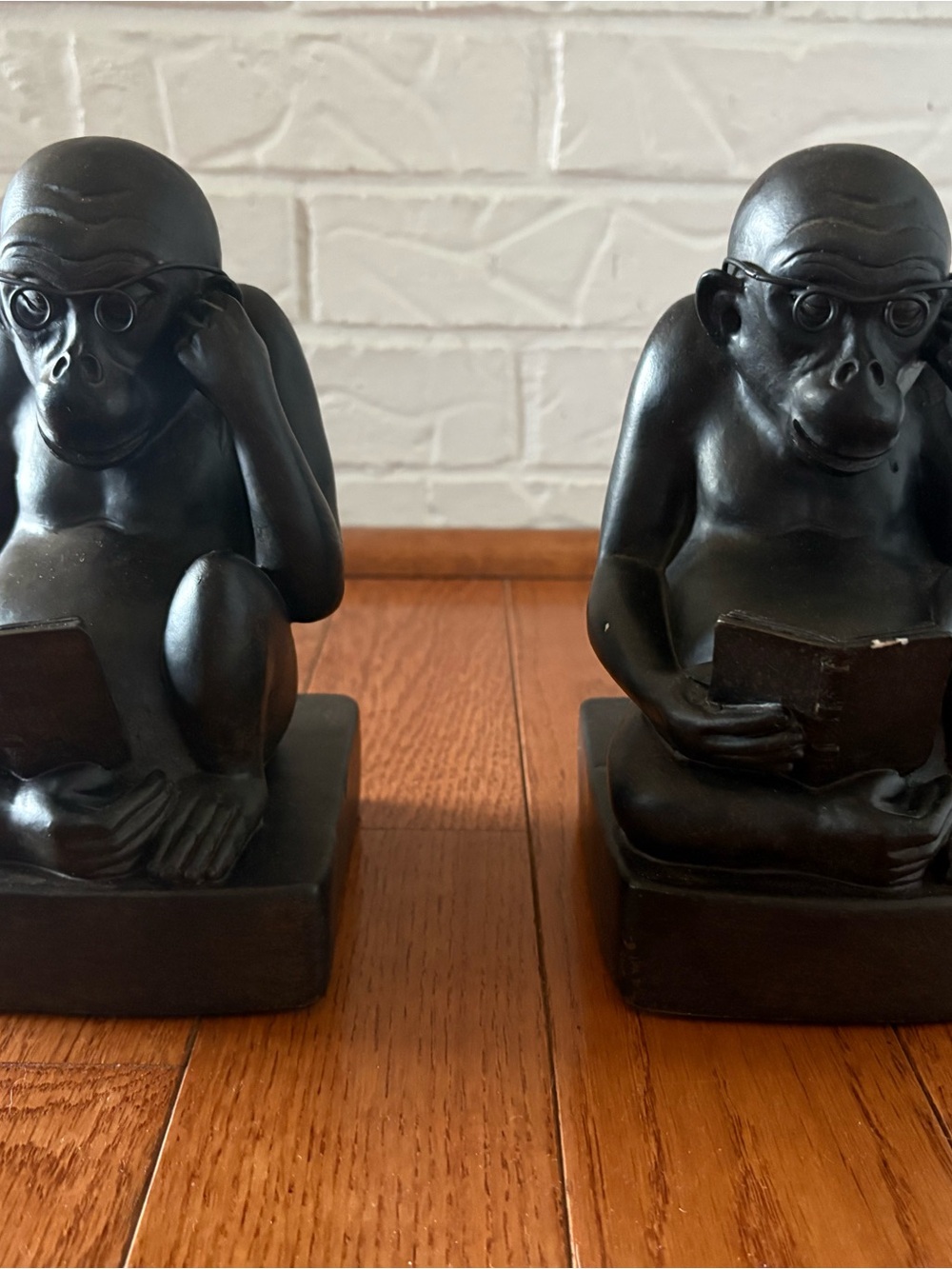 Black Brown Reading Monkey Bookends - Decorative Home Art
